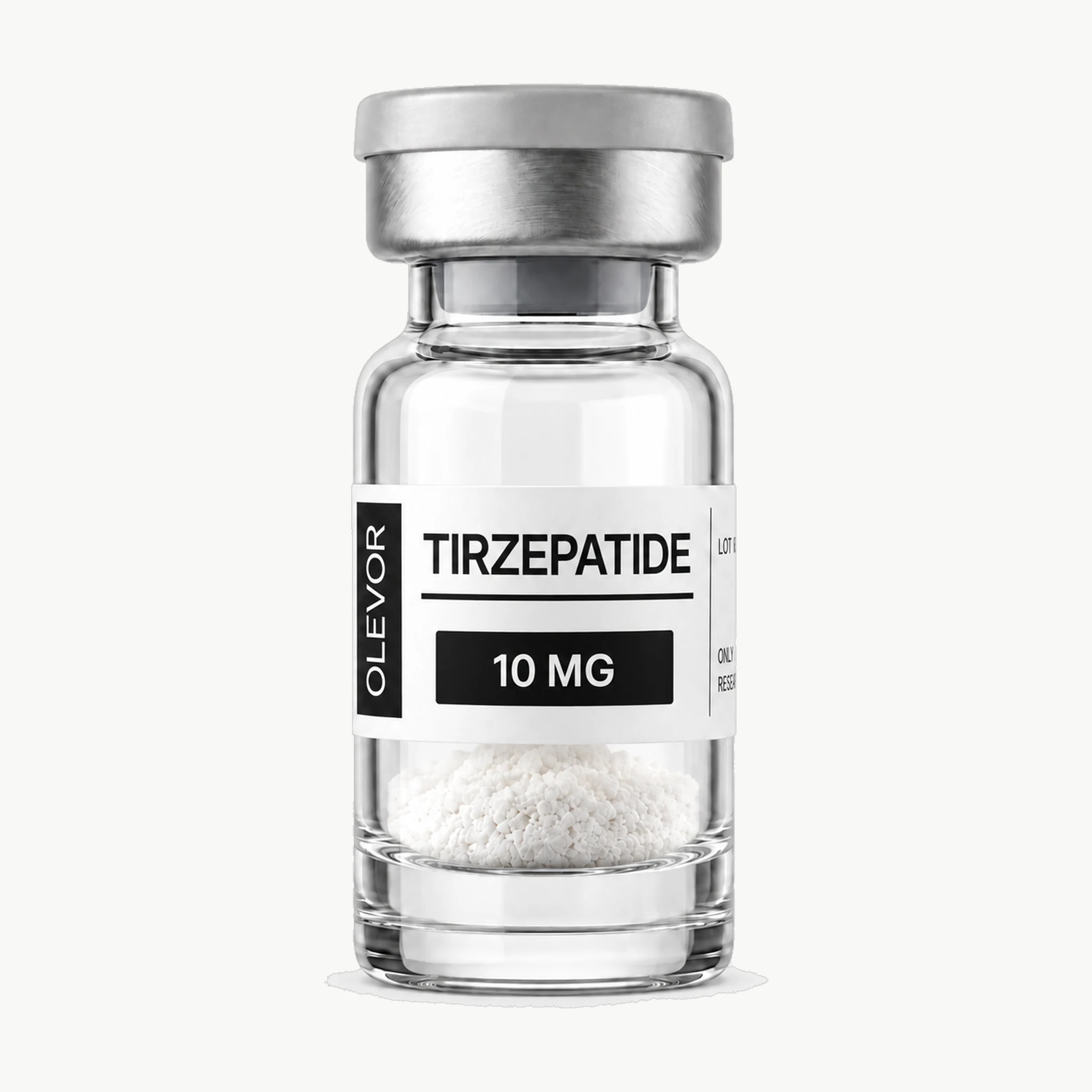 Vial OLEVOR Tirzepatide, 10 mg, vista frontal
